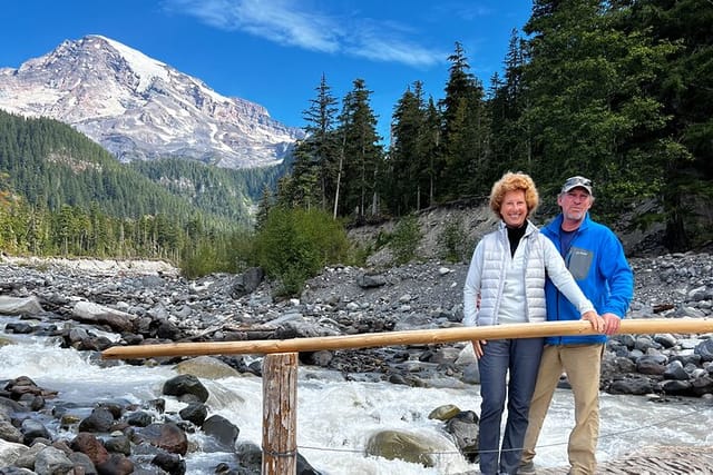 Cross the Nisqually bridge with Mt Rainier behind you!